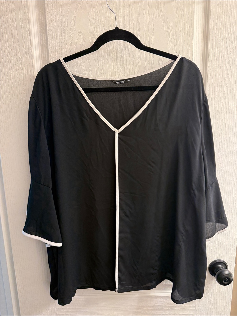 SHEIN Black Blouse with White Trim